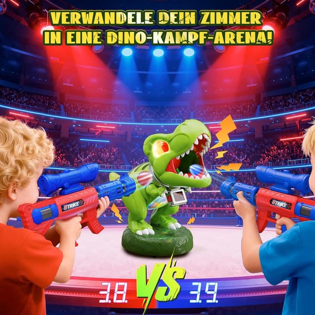 Detalle de Dinosaurier Schießspielzeug für Kinder (ab 3 Jahren) mit 2 Luftpumpen-Blastern, LED, Schaumball und Sound/Brüllen