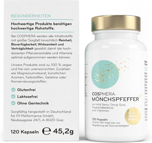 Detalle 2 de Mönchspfeffer Kapseln hochdosiert (120 Kapseln) – 100 mg Tagesdosis, vegan & mit Vitamin C/B6/B12, Eisen und Pflanzenextrakten