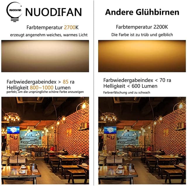 Detalle de NUODIFAN Edison Vintage dimmbar LED-Glühbirne E27, 3er-Set (8 W, 800 lm, warmweiß)