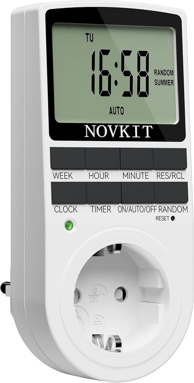 Detalle de NOVKIT Digitale Zeitschaltuhr-Steckdose mit 10 wöchentlichen Programmen und Zufallsfunktion für Innen