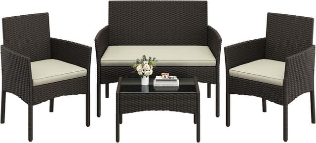 Detalle de Yaheetech Conjunto de Muebles Ratán de Jardín 4 Piezas