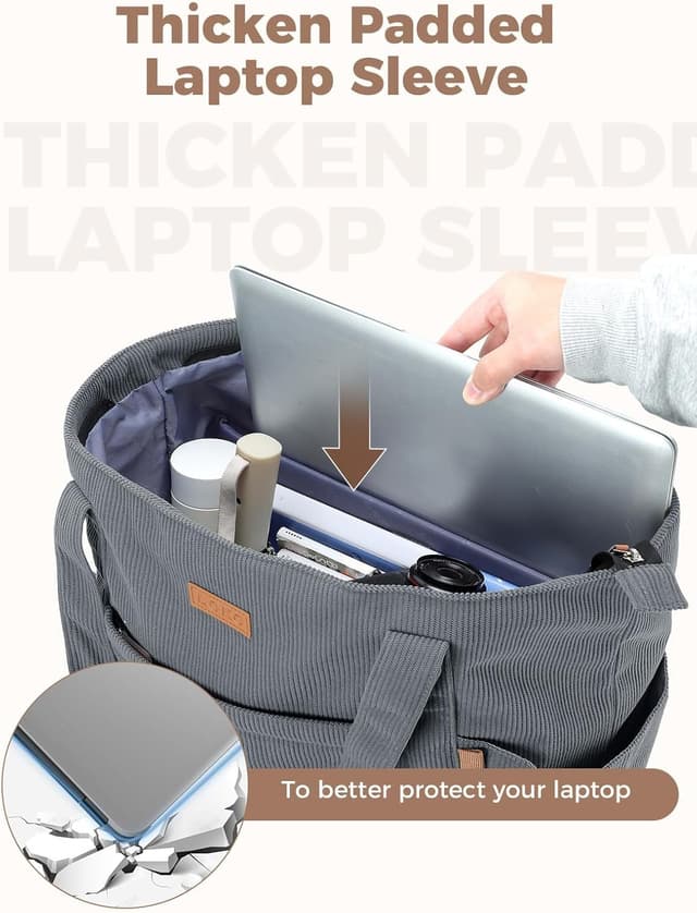 Detalle de Lekespring Large Capacity Corduroy Laptop Tote Bag for Women (42 x 12 x 34 cm)