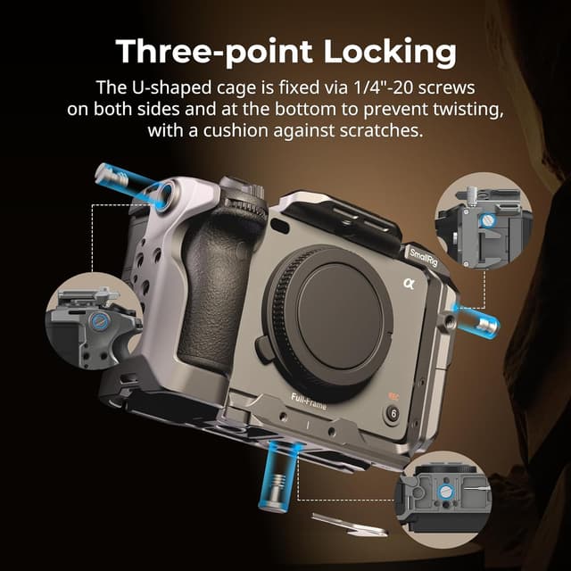 Detalle 2 de SMALLRIG FX3 / FX30 HawkLock Schnellverschluss-Kamerakäfig-Kit mit Kabelklemme und QR Cold Shoe NATO-Schiene