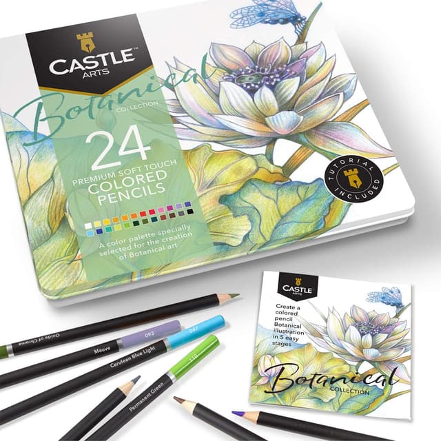 Detalle de Castle Art Supplies Castle Arts: set di 24 matite colorate per disegno in stile botanico