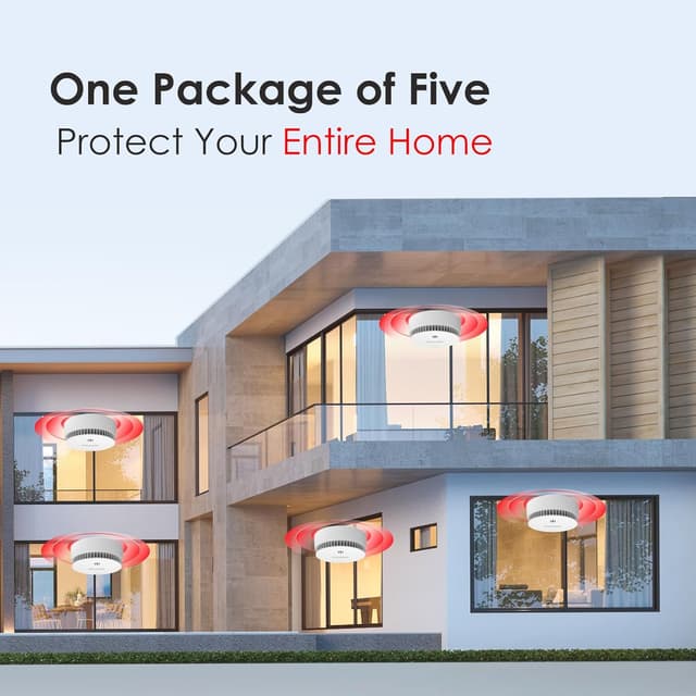 Detalle de Smoke Alarms for Home (10-Year Battery) EN14604 Certified, Test/Silence Button, 5-Pack