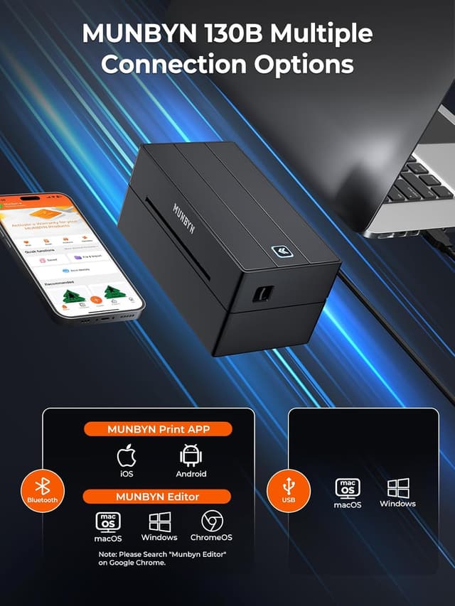 Detalle 2 de MUNBYN 130B Bluetooth Thermal Label Printer 4x6