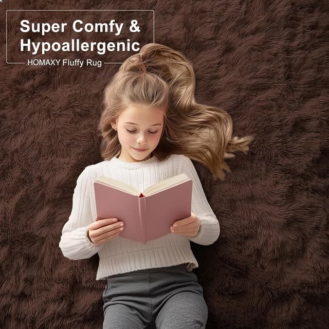 Detalle de Homaxy Hochflor Flauschig Teppich mit Anti-Rutsch Unterseite, waschbar – 140 x 200 cm, Braun