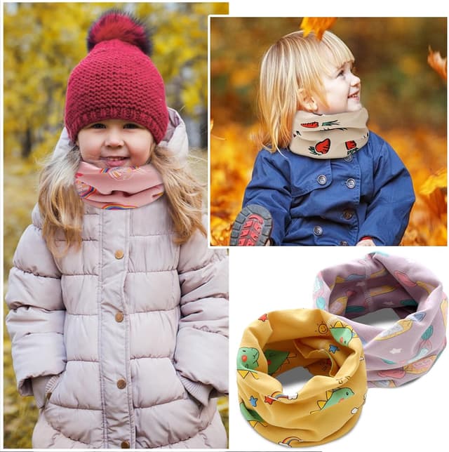 Detalle 2 de YMIFEEY 4er-Set Kinder-Schals Schlauchschal aus Baumwolle (Baby Jungen & Mädchen) – Winddicht & vielseitig