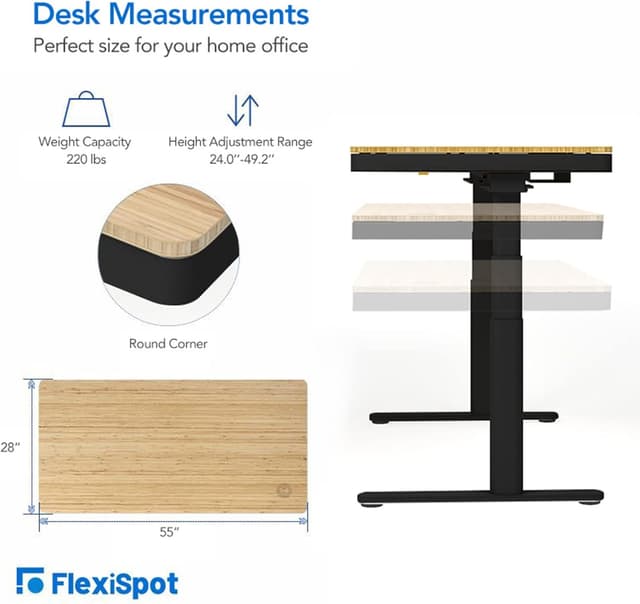 Thumbnail 6 de FLEXISPOT Q8B bureau assis-debout électrique 2 moteurs 3 colonnes avec plateau en bambou 140 x 70 cm et chargeurs USB (noir)