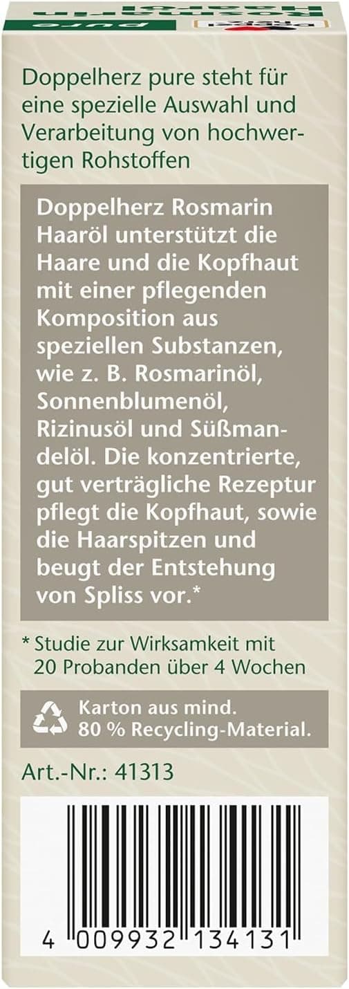 Detalle de Doppelherz Huile pour cheveux de romarin pure (50 ml) – soin du cuir chevelu et prévention des pointes fourchues