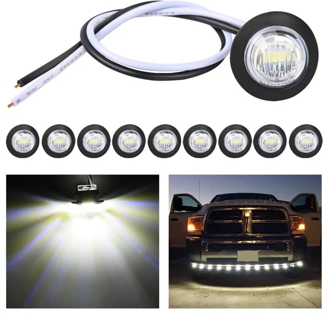 Detalle de Nilight 10-Pack 3/4 in Round LED Clearance/Side Marker Lights (White) for Truck, RV, Trailer, Van, Boat