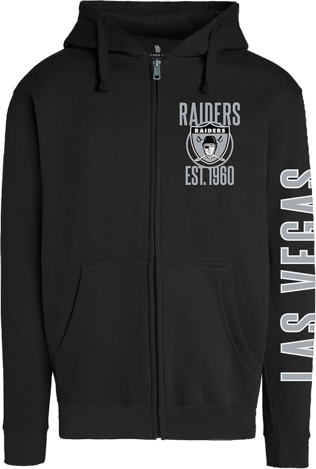 Detalle 2 de Junk Food x NFL MVP Full-Zip Hooded Fleece Sweatshirt (Adult Unisex) — Raiders graphic