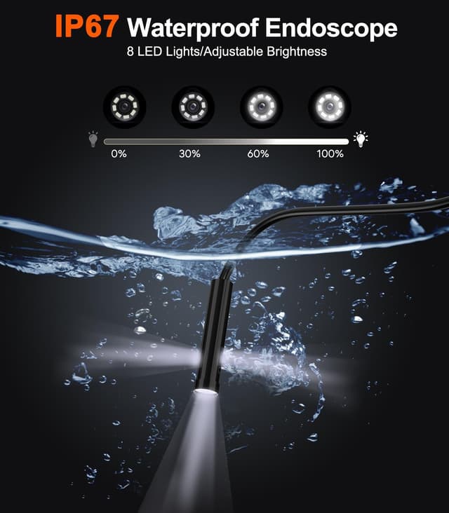 Detalle de TURNRISE 50FT Triple-Lens Endoscope Inspection Camera with 5in IPS Screen, 8 LED and IP67 Probe