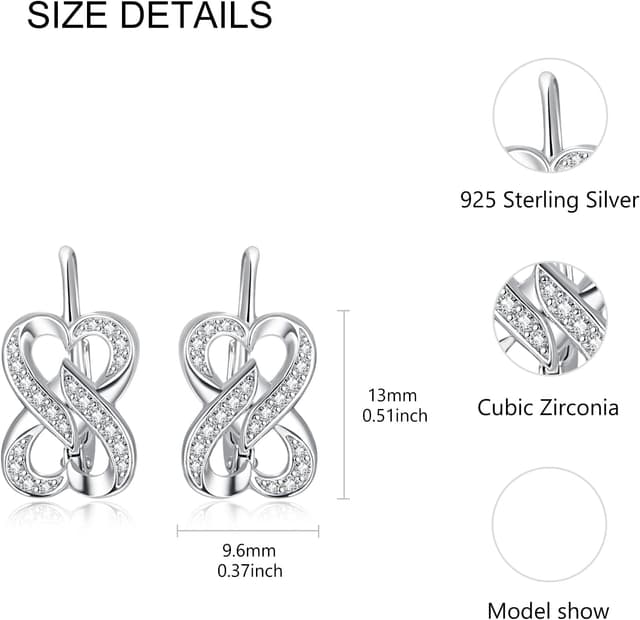 Detalle de KINGWHYTE Unendliche Creolen aus 925 Sterling Silber mit kubischem Zirkon – Infinity-Huggies für Frauen und Mädchen