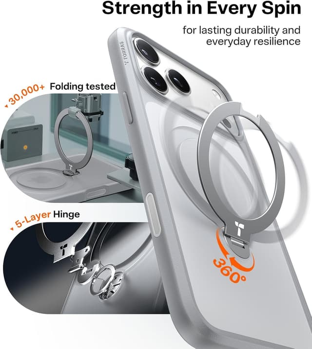 Detalle de TORRAS Q3 Spin Case for iPhone 17 Pro Max with 360° Magnetic Stand & MagSafe, Mist Grey