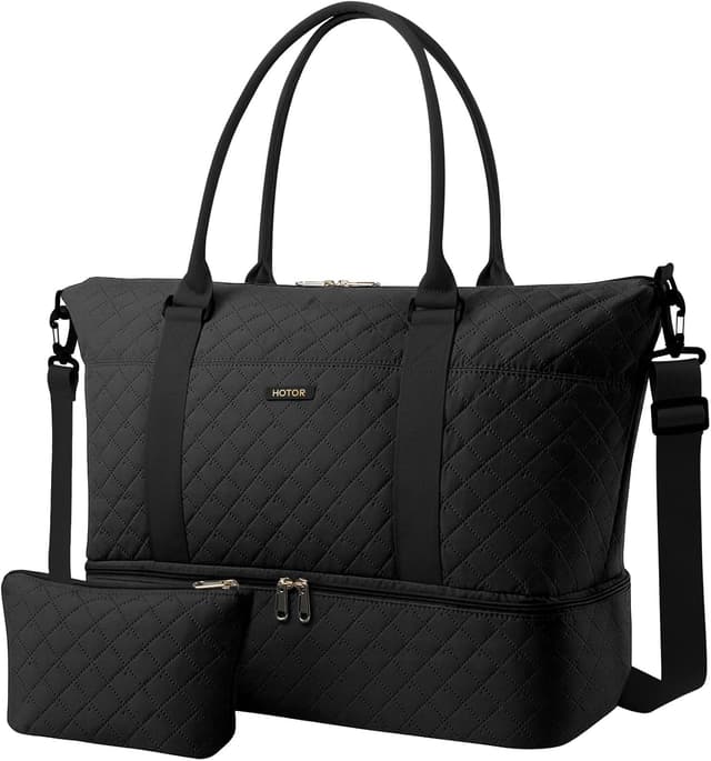 Detalle de HOTOR women’s lightweight travel holdall with shoe compartment and toiletry bag, black (34 x 45 x 20 cm)