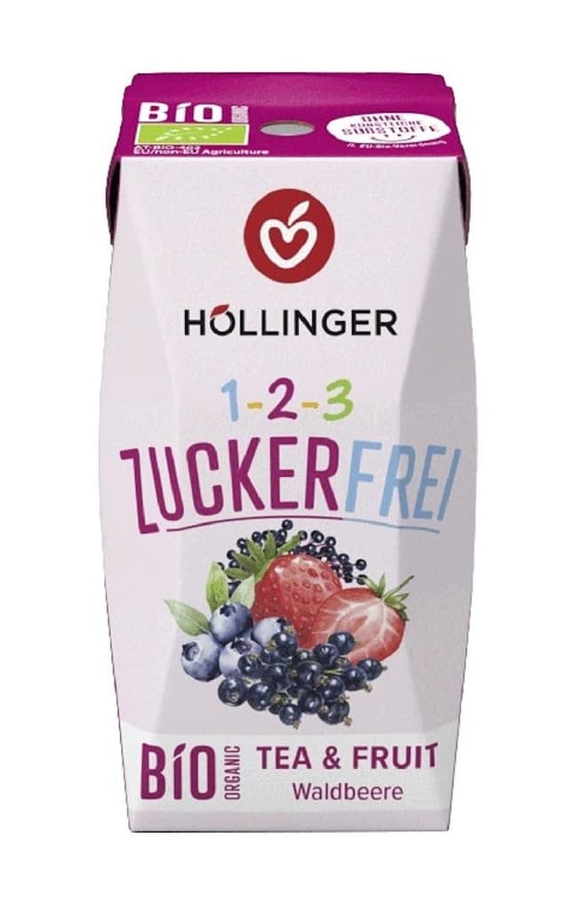 Detalle de Höllinger bio zuckerfreier Tee- & Fruchtgetränk Waldbeere (3x200 ml), vegan