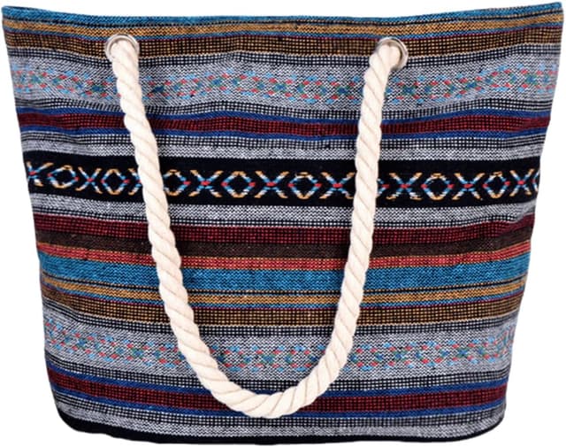 Detalle de FAVORTALK Women’s Canvas Beach Bag with Zip, Striped Tote & Pockets (45x31x14cm)