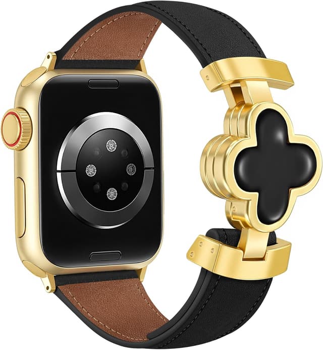 Detalle de MOINSPIRE Designer Slim Leather Watch Bands for Women with Four-Leaf Clover Magnetic Clasp (Lucky Clover)