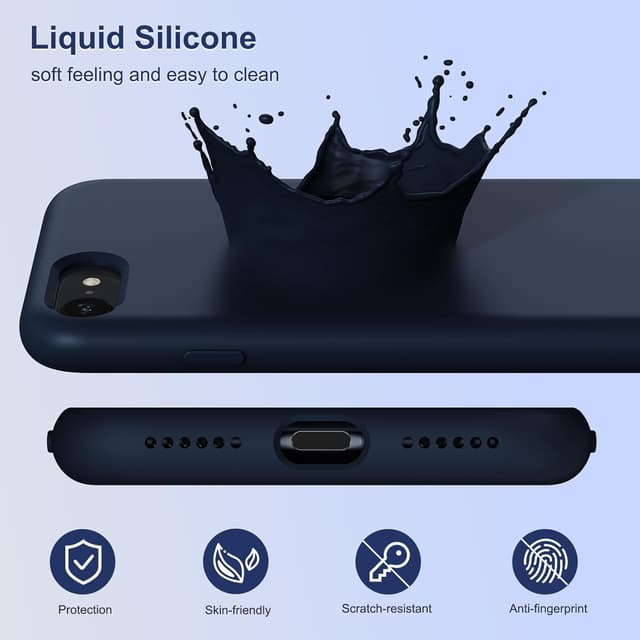 Detalle de TAXXOE Liquid Silicone Case for iPhone SE (2020/2022) and iPhone 7/8 – Soft-touch, shock and dust protection, Dark Blue