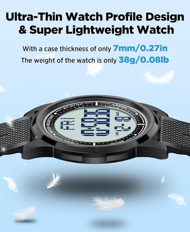 Thumbnail 6 de WIFORT Mens Waterproof Digital Sports Watch (5ATM) with Countdown, Dual Time, Stopwatch & Backlight