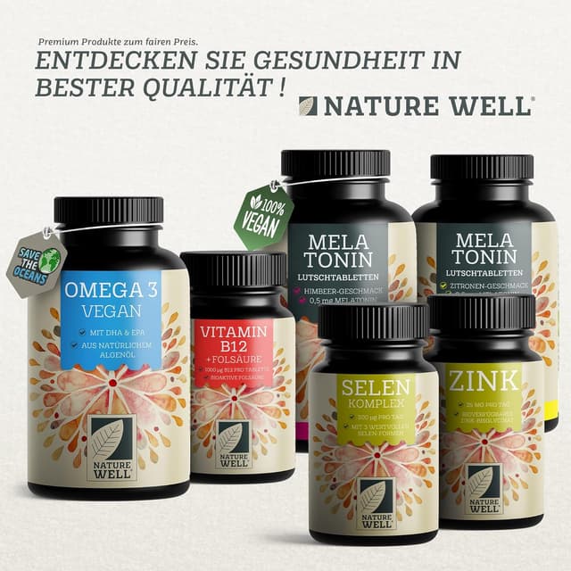 Detalle de NatureWell Omega-3 Vegan 90 Kapseln (hochdosiert) – 2000 mg Algenöl pro Tag mit 600 mg DHA & 300 mg EPA