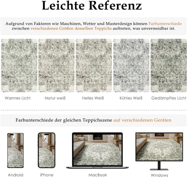 Detalle de HUGEAR Vintage grüner waschbarer Kurzflor-Teppich für Eingangsbereich & Bad, 60x90 cm