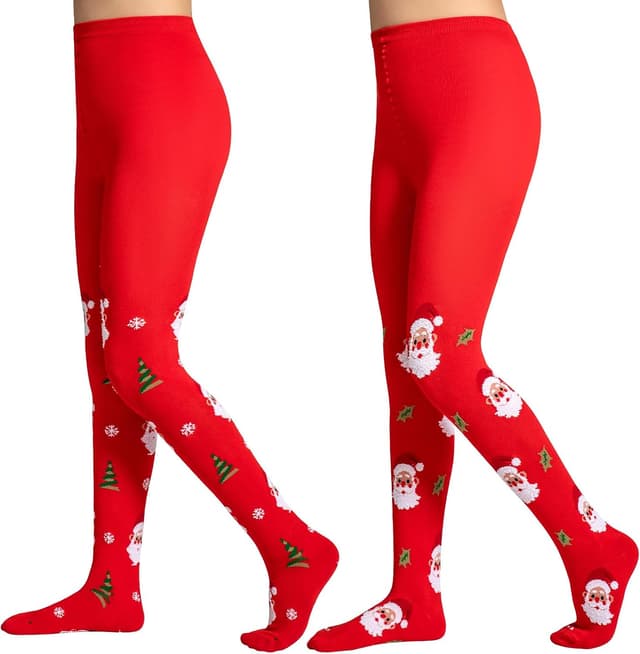Detalle de Yilanmy Weihnachts-Strumpfhose für Mädchen (2er-Pack), rot mit Weihnachtsmotiven