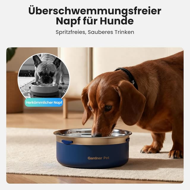 Thumbnail 3 de Gardner Pet Wassernapf für große Hunde – 2 l Edelstahl mit Anti-Sabbern- und Spritzschutz, blau
