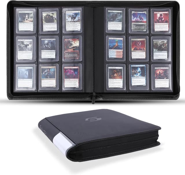 Detalle de Snekdy Top Loader Binder (9 Pockets) for 3 x 4 inch Cards, Holds 360 Top Loaders, Black PU Leather Zipper Binder