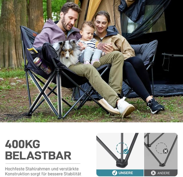 Detalle 2 de EVER ADVANCED faltbarer Campingstuhl 145 cm breit für 2 Personen (Faltsofa mit hoher Rückenlehne)