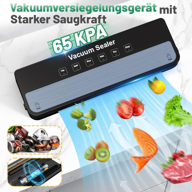 Thumbnail 6 de Raycial Vakuumierer mit Vakuumierbeuteln – vollautomatisches 6-in-1 Folienschweißgerät für trockene, feuchte & frische Lebensmittel