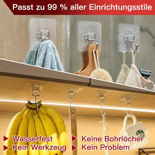 Detalle de Latoxcaa Klebehaken Extra Stark bis 20 kg (10 Stück) – transparente selbstklebende Haken ohne Bohren