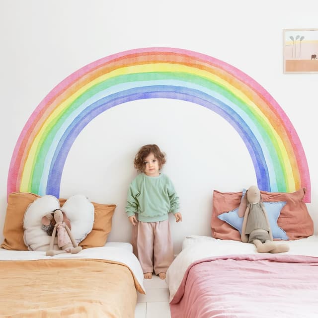 Thumbnail 6 de Large Rainbow Wall Stickers (83" x 43") Watercolor Half Rainbow Vinyl Peel and Stick Mural