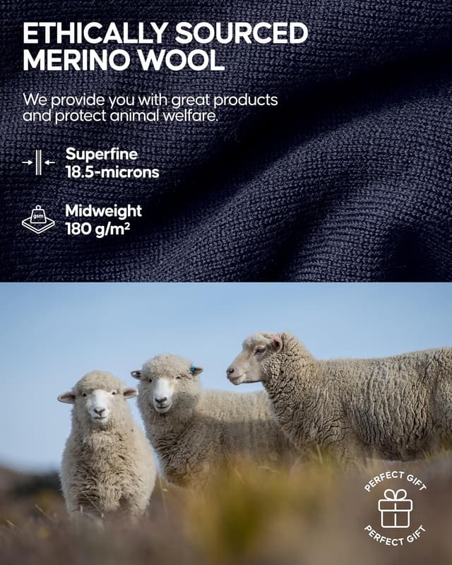 Detalle de DANISH ENDURANCE Merino Wool Half Zip Base Layer Set for Men (Long Johns & Long Sleeve Top)