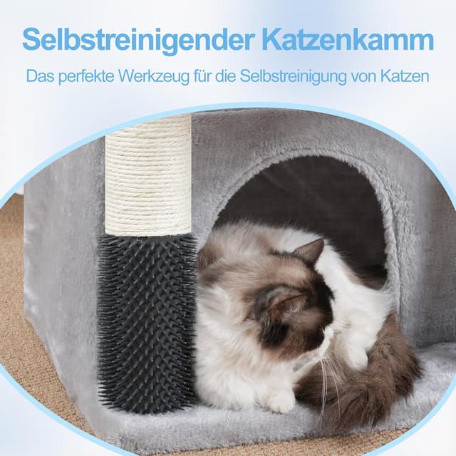 Detalle de Hey-brother Arbre à chat MPJ070W pour Maine Coon : 2 plateformes, 2 hamacs et brosse de toilettage