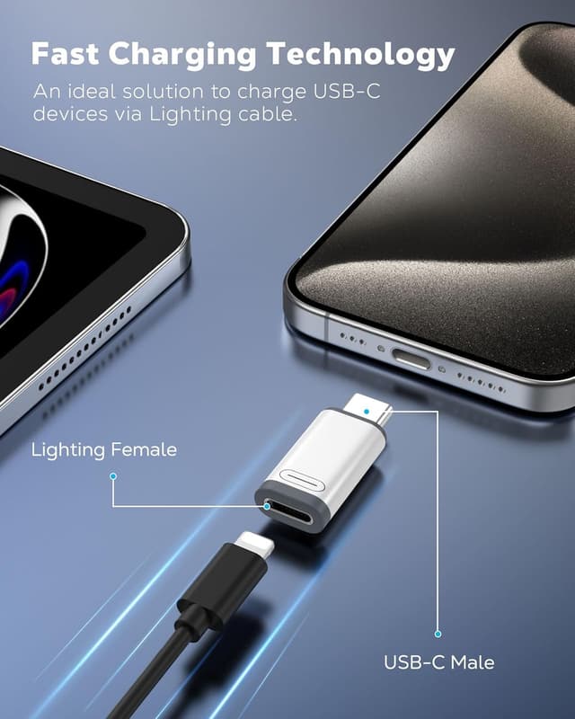 Detalle de MoKo Lightning to USB-C Adapter 4 Pack (USB-C to Lightning) for iPhone, iPad & selected Galaxy devices