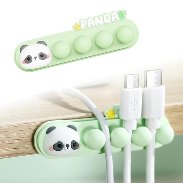 Detalle de FinalCool Selbstklebende Tier-Kabelhalter (Silikon/PVC) für Kabelmanagement am Schreibtisch & Nachttisch – Organizer „Panda“