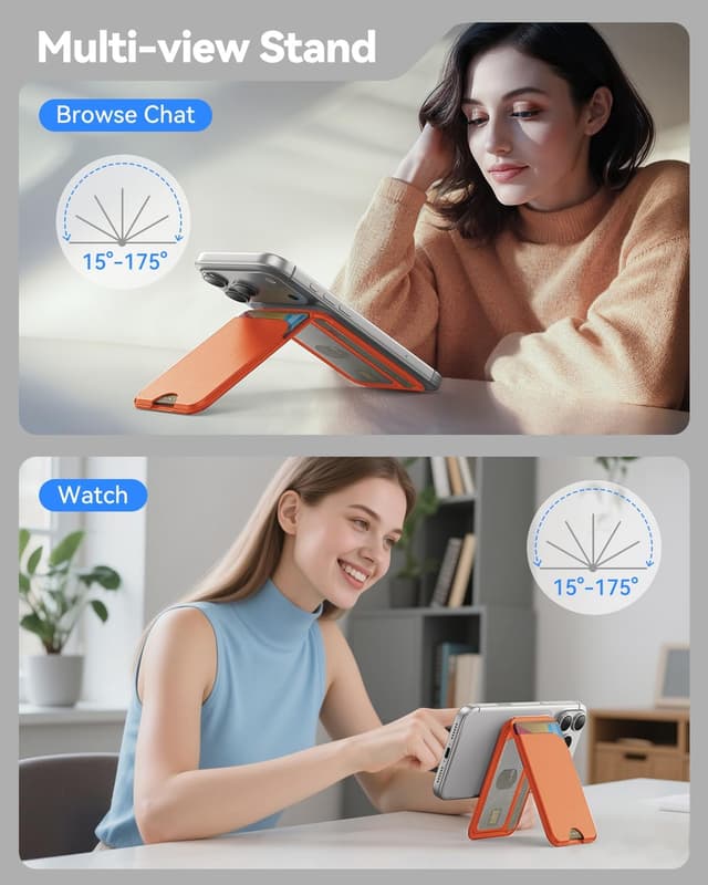 Detalle de TWZKG for MagSafe Wallet: 5-card magnetic wallet stand with RFID blocking (Orange)