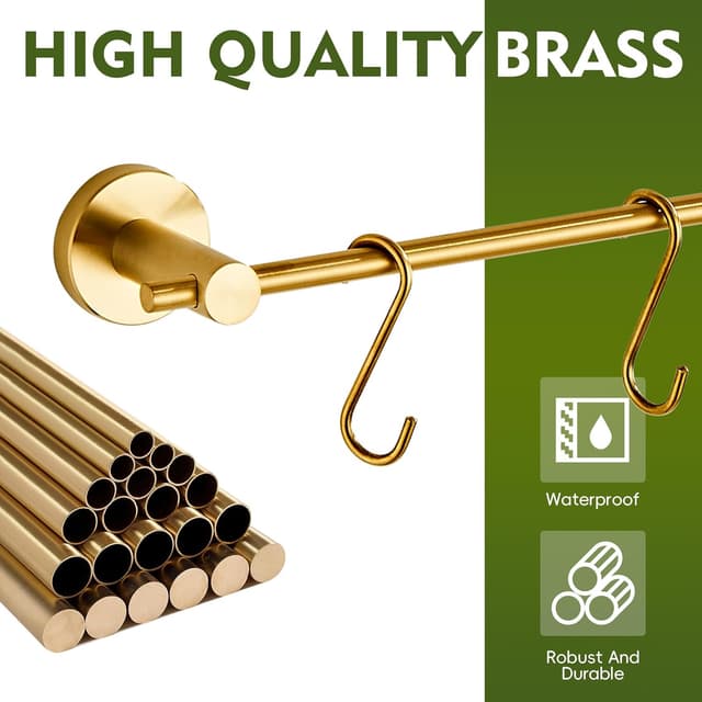 Detalle de YIGUANXIN 22 inch (55.2cm) bathroom towel rack with 5 detachable hooks, wall mounted in brushed gold