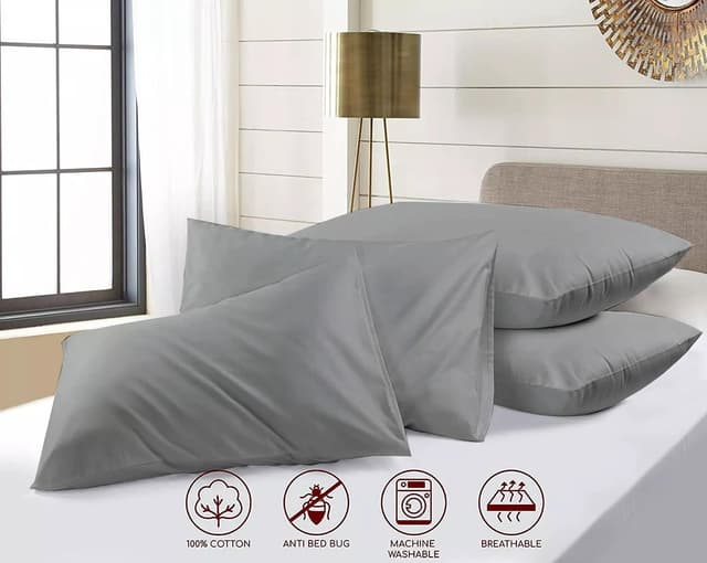 Detalle de Rehan & Co Grey Pillow Cases, 4 Pack (50 x 75 cm) – 200 Thread Count Egyptian Cotton