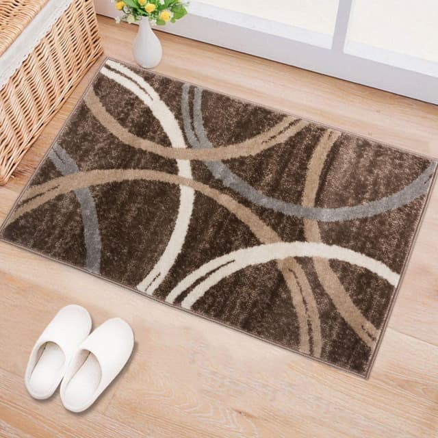 Detalle de Rugshop Modern Wavy Circles Design Accent Rug (Non-Shedding) — Brown, 2' x 3