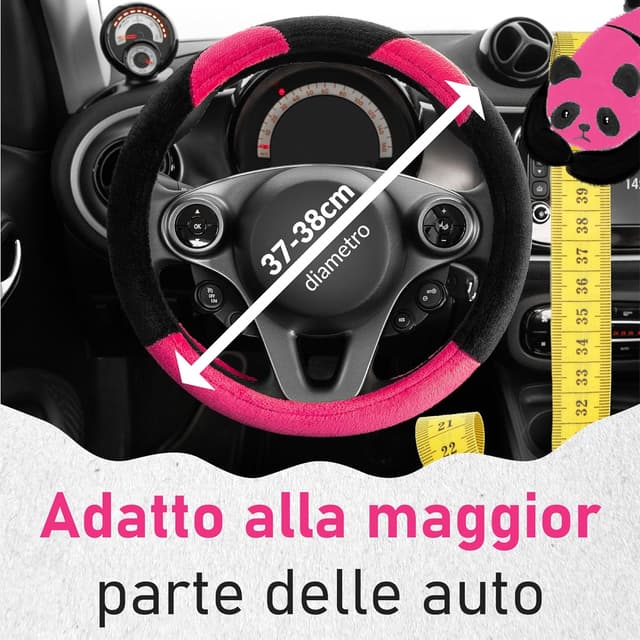 Detalle de Upgrade4cars Coprivolante Rosa Nero in peloso universale (diametro 37-39 cm)