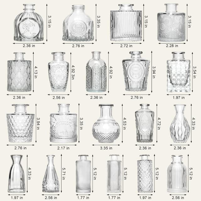 Detalle de Arme Glass Bud Vase Set of 32 Pcs — Small Clear Bud Vases for Vintage Centerpieces