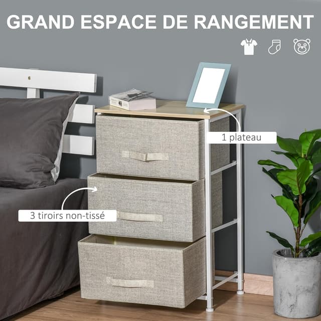 Thumbnail 3 de HOMCOM Commode 3 tiroirs en Tissu Gris