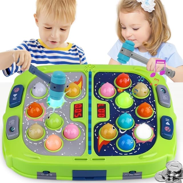 Detalle de Guffawz Whack-a-Mole Game for Kids (18 light-up targets) with lights, sounds and 2 hammers
