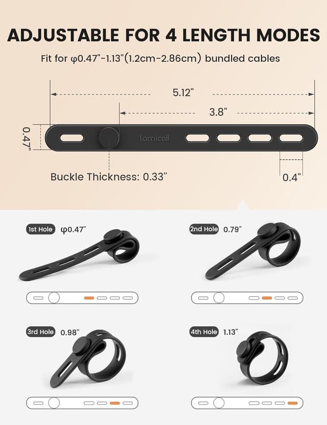 Thumbnail 4 de Lamicall 10Pack Silicone Cable Ties 13cm