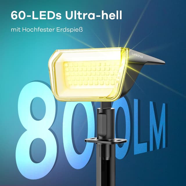 Detalle 2 de Linkind 60-LED Solar-Strahler für außen (3er-Set) warmweiß 3000K, 800 lm, IP67