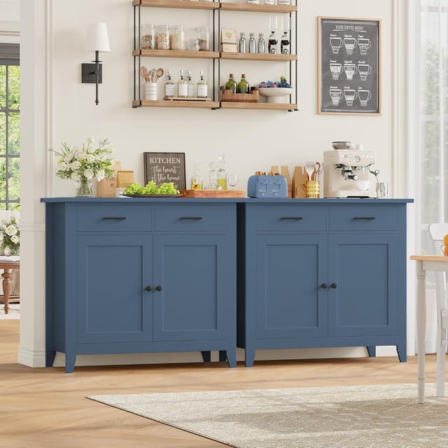 Thumbnail 6 de HOCSOK credenza armadio da cucina con 2 cassetti e ripiani regolabili, blu 82x40x91 cm