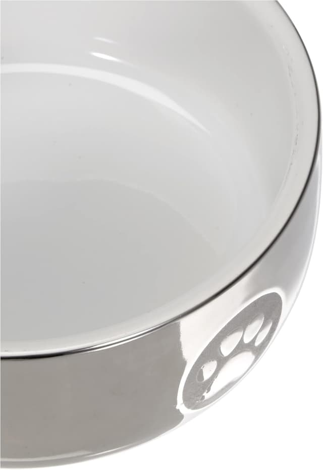 Detalle de Trixie 24799 Keramiknapf für Katzen – 0,3 l, Ø 11 cm, silber/weiß